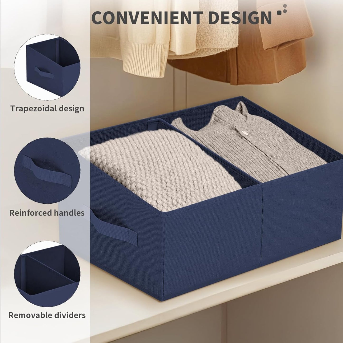 DIMJ Closet Storage Bins, 6 Pack Storage Baskets for Shelves, Foldable Closet Organizer with Handle, Linen Closet Organizers and Storage for Clothes, Toys, Towel, Books (Black)