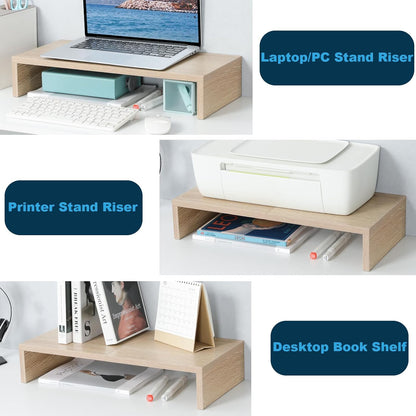 TEAMIX 20 inch White Monitor Stand Riser, Wood Desktop Stand for PC/TV/Laptop/Printer, White Monitor Riser with Storage, Computer Stand with Keyboard Organizer