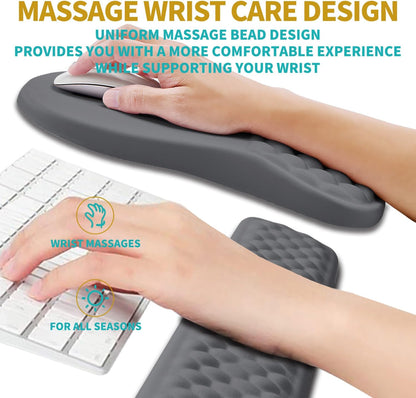 Hokafenle 2 in 1 Ergonomic Mouse Pad Wrist Support & Wrist Rest for Computer Keyboard Set, with Relieve Carpal Tunnel Pain Massage Bulge and Full Memory Gel Design (2In1 Set, Light Green)