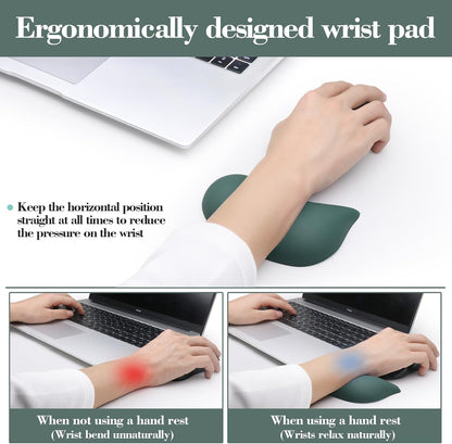 Wrist Rest for Keyboard and Mouse Pad, Ergonomic Memory Foam Keyboard Wrist Rest Set, Luxe Leather, Non-Slip Desk Accessories for Office and Home (Green)