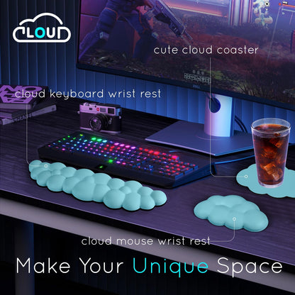 Cloud Wrist Rest for Computer Keyboard Arm Wrist Rest with Non-Slip Base Extended Wrist Rest Ergonomic Memory Foam for Keyboard and Mouse Typing Pain Relief, Office, Gaming, Computer