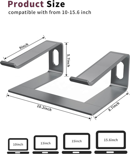 ALASHI Laptop Stand for Desk, Aluminum Computer Riser, Ergonomic Notebook Holder, Detachable Metal Laptops Elevator, PC Cooling Mount Support 10 to 15.6 Inches Notebook, Black