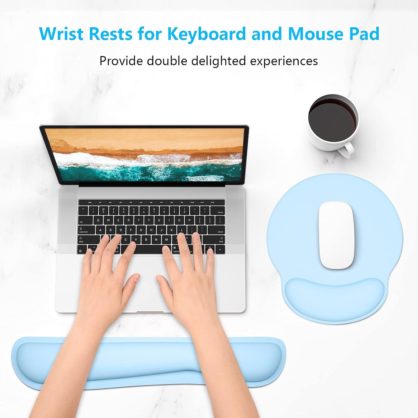 Dapesuom Keyboard Wrist Rest and Mouse Pad with Wrist Support, Cute Memory Foam Cushion for Keyboard and Mouse Set, Ergonomic Desktop Pad Rests with Non Slip Base for Easy Typing & Pain Relief, Pink