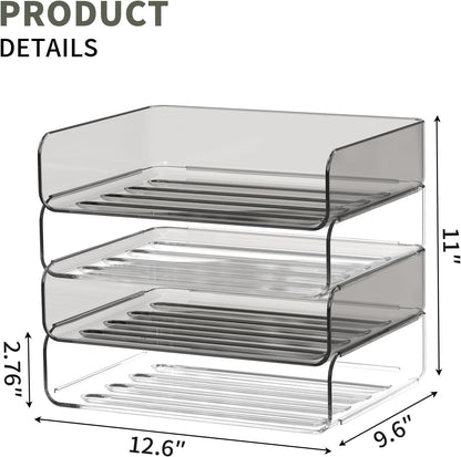FANXIYQ 4-Tier Acrylic Paper Tray Organizer - Low-Profile Desk File Sorter for Office/Home, Clear Stackable Letter Tray for Bills, Crafts, Notebooks