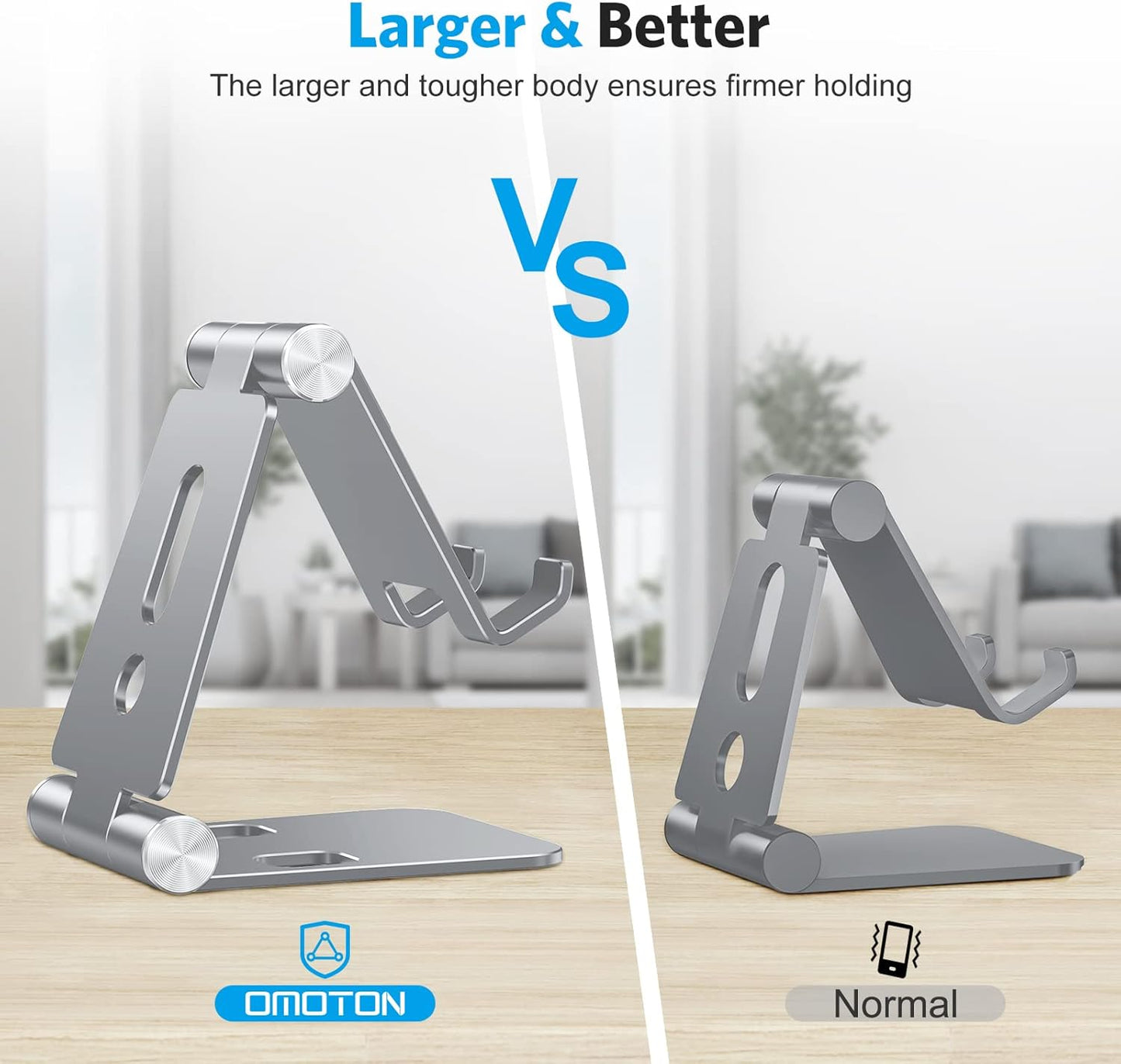 OMOTON Foldable Cell Phone Stand, C4 Portable Aluminum Phone Holder, Adjustable Phone Dock Cradle Compatible with iPhone 17/16/15 Pro Max Air, Samsung Galaxy, Small Tablets, All Smart Phones, Silver