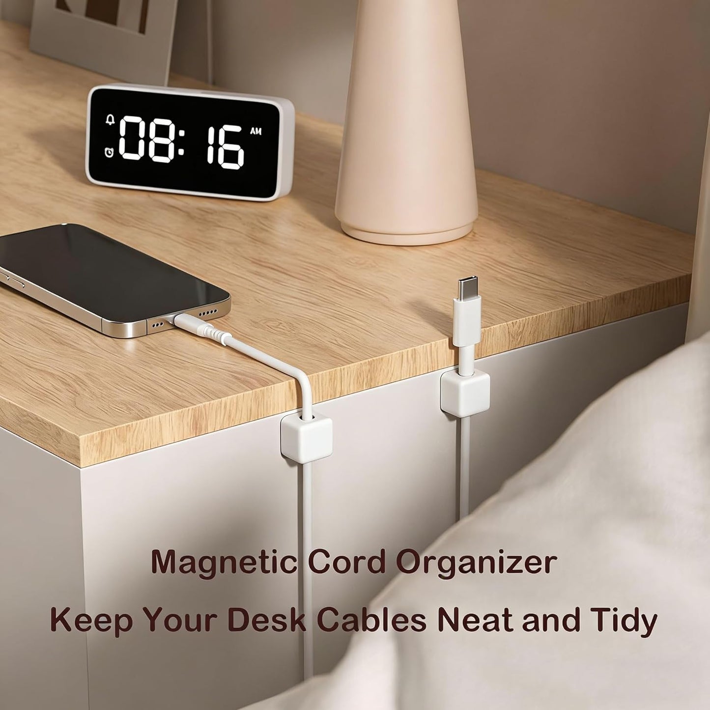 10 Pack Cord Organizer, Magnetic Cable Management, Cord Holder for Desk, Adhesive Cable Clips Wire Keeper for Nightstand, Home, Office, Desktop, Car, Wall (Black)