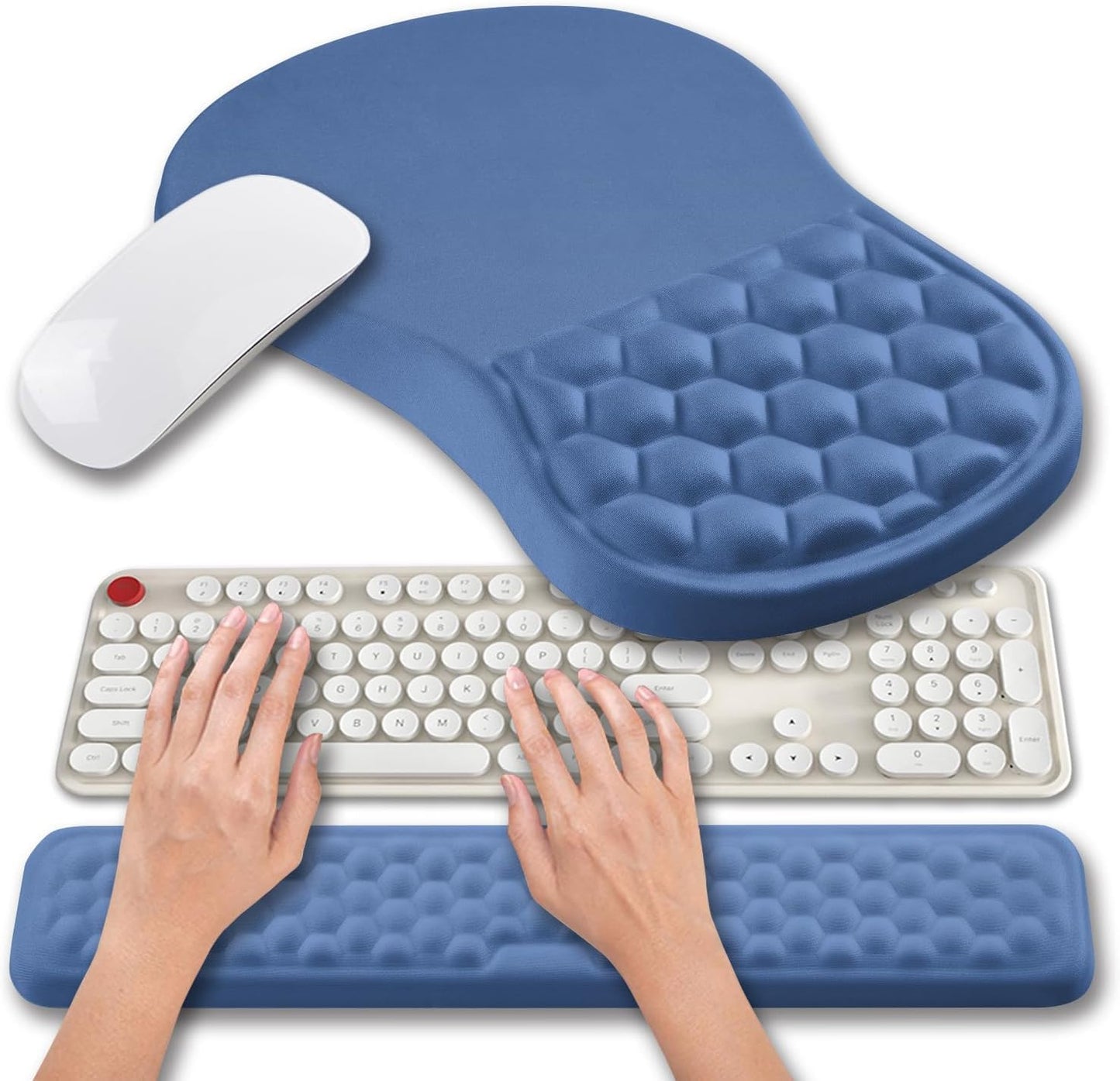 Hokafenle 2 in 1 Ergonomic Mouse Pad Wrist Support & Wrist Rest for Computer Keyboard Set, with Relieve Carpal Tunnel Pain Massage Bulge and Full Memory Gel Design (2In1 Set, Light Green)