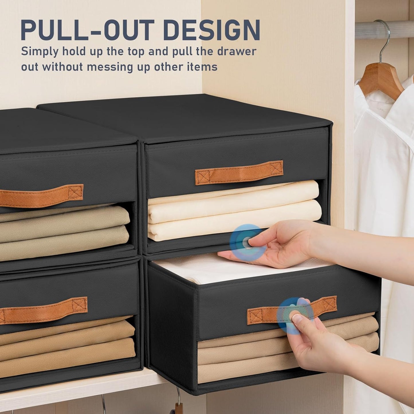 DIMJ Closet Organizers and Storage - Fabric Bins with Drawers for Closet Foldable Clothes Organizers with Clear Window, Stackable Storage Drawers Units for Bedroom, Living Room, 4-Pack, Grey