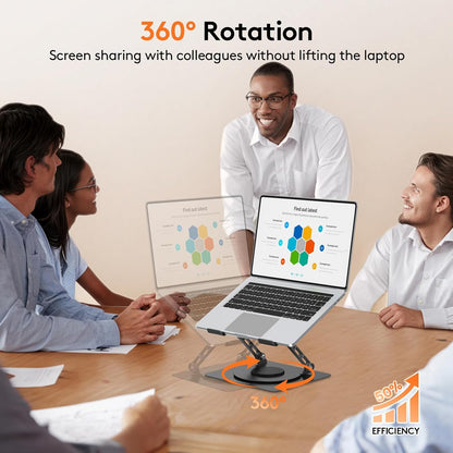 TECKNET Laptop Stand for Desk, 360 Rotating Base, Ergonomic Foldable Computer Stand for Laptop Riser Height Adjustable, Compatible with MacBook Pro, All Laptops 10-17" - Silver