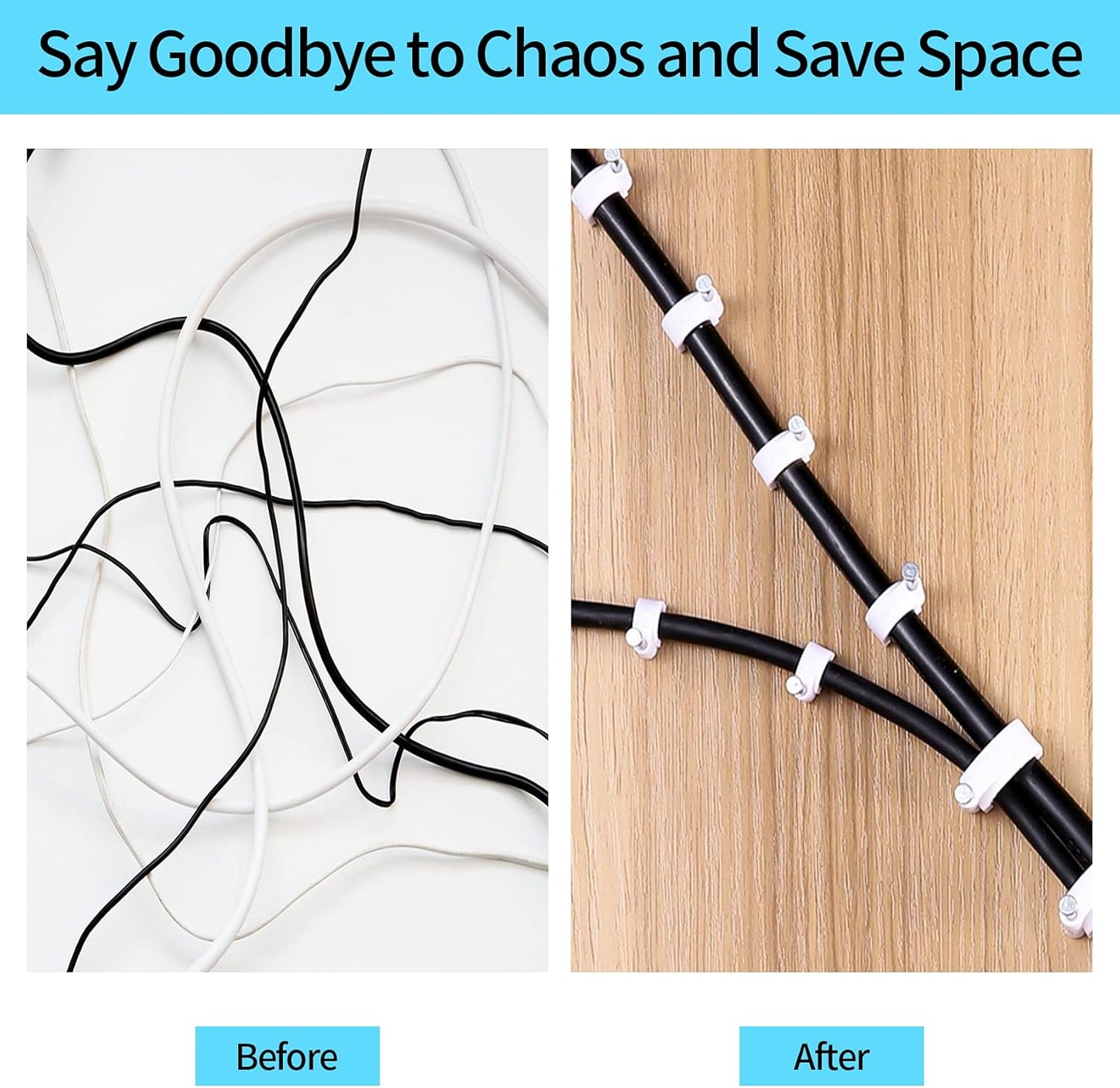 Abnii Cable Clips, 400 Pcs, 4mm 6mm 8mm 10mm, Wire Wall Clips with Steel Nails, Ethernet Cable Clips, Cable Tacks Coax Cable Clips, RG6 RG59 CAT6 RJ45 Cable Cord Clips, White…