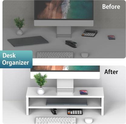 FITUEYES Monitor Stand - 2 Tier Computer Monitor Riser Shelf, Wood Desktop Stand for Laptop Computer Screen, Desk Organization, Office Supplies