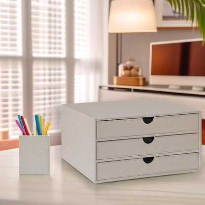 UnionBasic Square Pen Holder, Leather Pencil Cup, Desktop Caddy Stationery Organizer, Beige