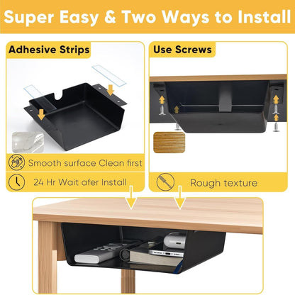 2 Pack Under Desk Hanging Drawer Slide Pull Out, Attachable Clear Acrylic Storage Tray, Easy Hidden Self Adhesive Mount Cabinet Shelf Holder for Tables, Home & Office, Counters, Workstation