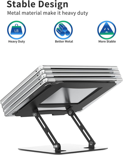 SOUNDANCE Laptop Stand for Desk with Stable Heavy Base, Adjustable Height Multi-Angle, Ergonomic Metal Riser Holder, Foldable Mount Elevator, Compatible with 10 to 15.6 Inches PC Computer, Silver
