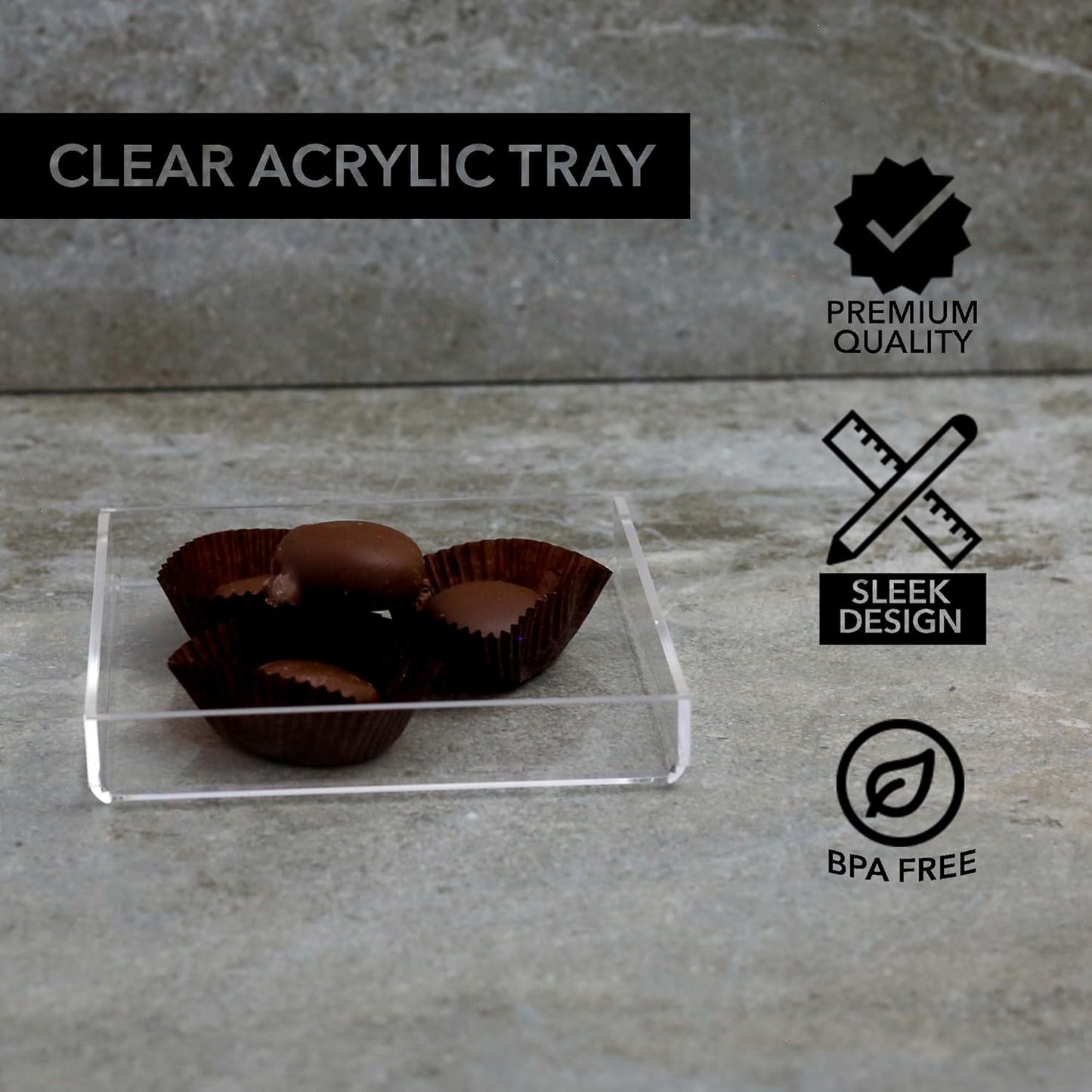 Clear Acrylic Organizer Tray, 12 x 12 Low-Profile Display & Vanity Tray – BPA-Free, Bathroom, Desk, Decor & Serving (Dry Use Only) - Made in USA