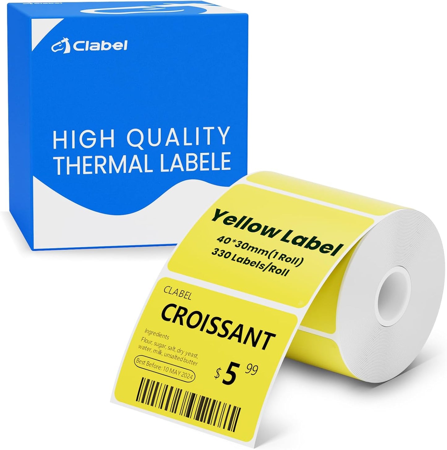 Clabel Printable White Cable Labels 6 Rolls of Thermal Self-Adhesive Paper Labels Tape, 25x78mm (1"x3") 100 Sheets Per Roll, Black Print on White Sticker Tags Durable