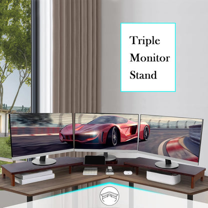 Nnewvante Monitor Stand Riser, 60 inch Large Bamboo Dual Monitor Stand for Desk, 3 Shelves Desktop Screen Riser with Adjustable Length Angle for Computer Laptop PC