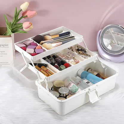 BTSKY 3-Layer Plastic Dividing Storage Box Craft Organizer and Storage with Adjustable Spacers Portable Handled Art Supply Organizer Multipurpose Home Utility Box for Medicine Sewing(Haze Green)