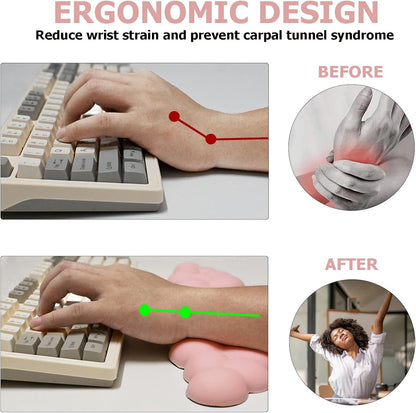 Ergonomic Keyboard Wrist Rest, PU Leather Memory Foam Cloud Wrist Rest for Computer Keyboard, Mouse Wrist Rest and Keyboard Pad for Gaming, Office, Computer, Laptop, Typing Pain Relief, Pastel Pink