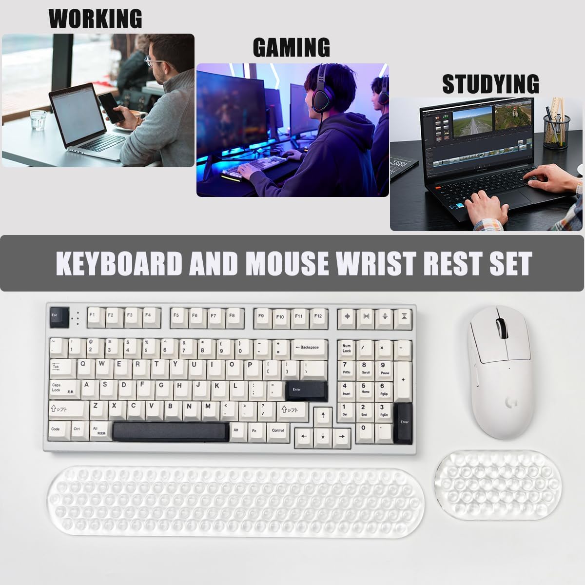 Ergonomic Gel Keyboard and Mouse Wrist Rest Set – Pink Wrist Rest for Computer Keyboard 75% 80%, Comfort & Support for Typing and Gaming