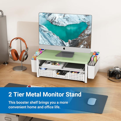 Small Laptop Stand for Desk, Monitor Stand Riser, Office Desk Accessories, Computer Desktop Stand with Drawer for Home, Office, School (Mint Green)