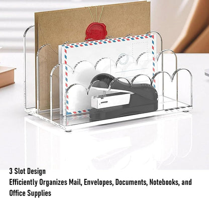 Generic Mail Organizer for Desk, 3 Compartment Acrylic Desktop File Sorter, Multifunctional Document Storage Clear Letter Tray Holder for Home Office Bills Envelopes Papers