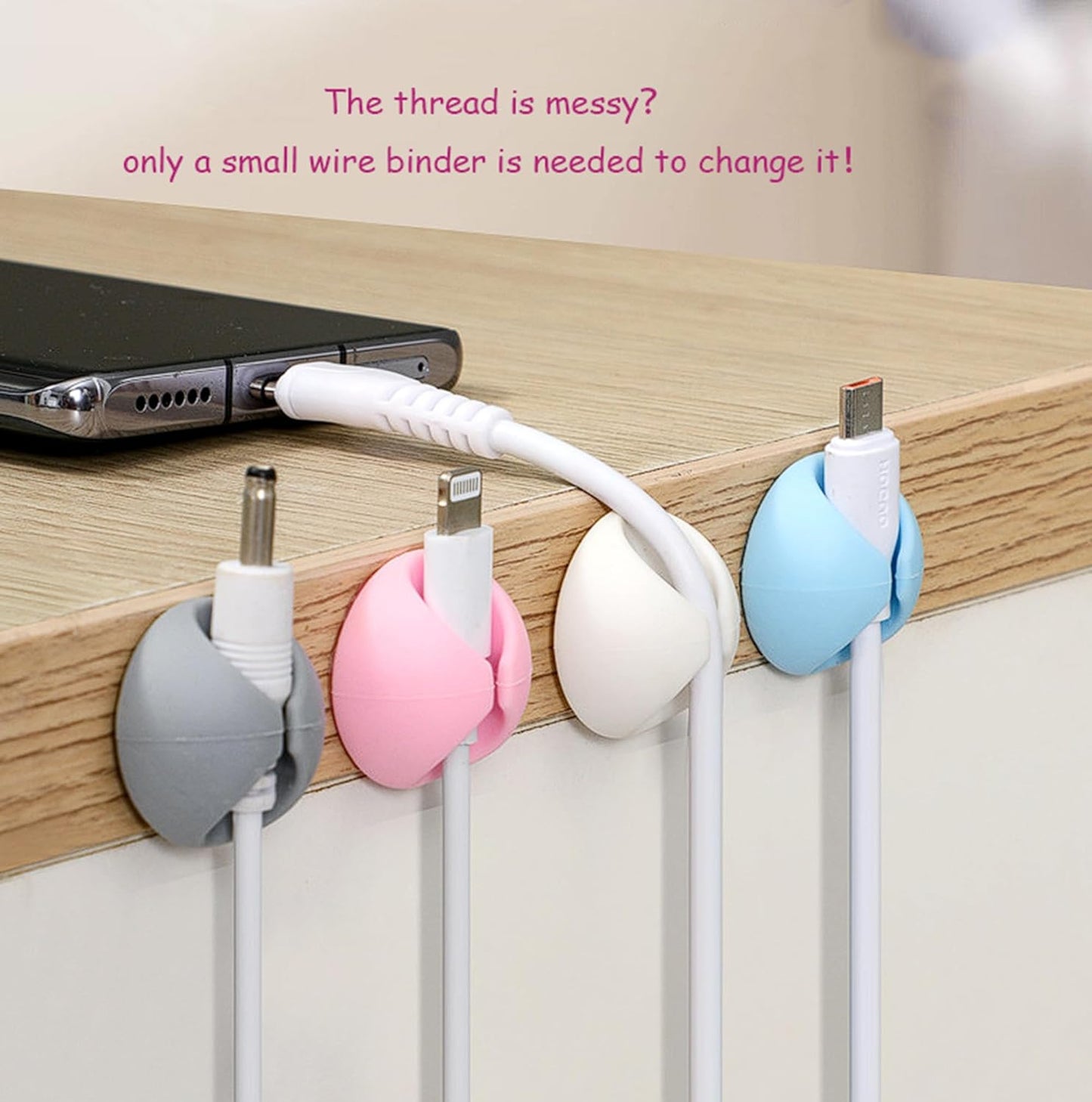 Panda Cable Organizer, Adorable Animal-Shaped Cable Clips, Desk Cable Management Cord Holder for Home and Office, Cute Wire Clips for Headphones, Chargers, USB Cables (4-Pack)