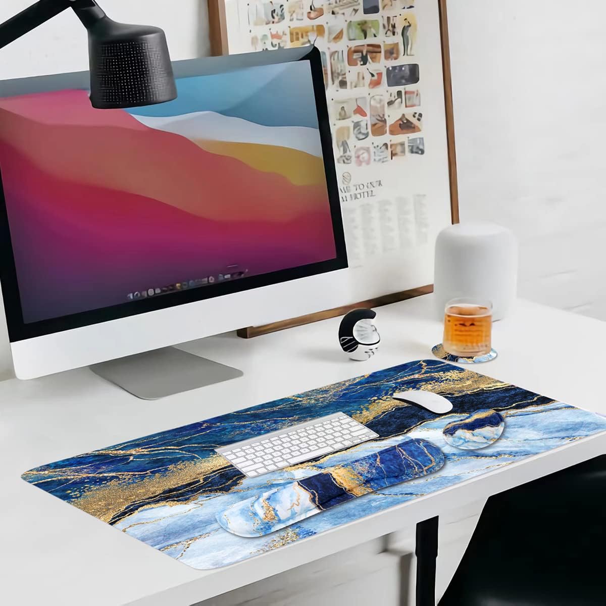 4-in-1 Large Mouse Pad, Keyboard Wrist Rest Pad & Wrist Support Mousepad Set, Extended Desk Pad Waterproof Desk Mat for Home Office Study Game