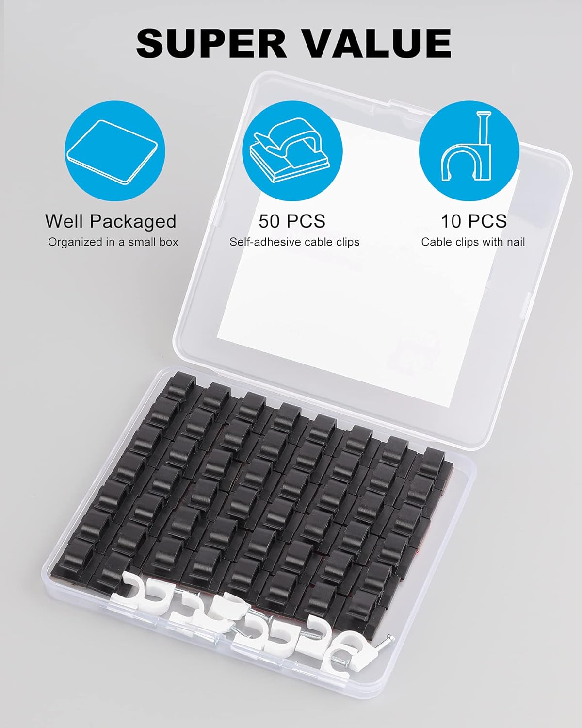 120 PCS Cable Clips, Adhesive Cord Clips for Wires on Wall, Strong Wire Clips Holders Cord Organizer for Cable Management, Christmas Lights, USB, Phone Charger, Cat 6, Car Dash Cam (Small, Black)
