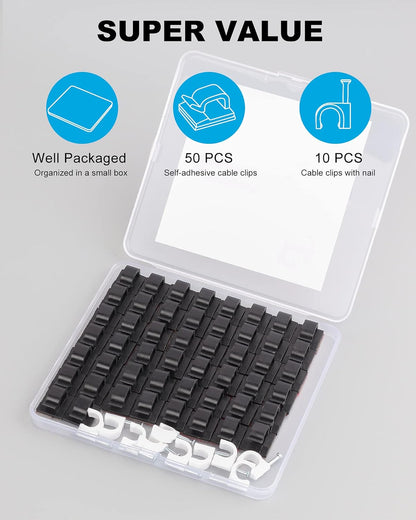 120 PCS Cable Clips, Adhesive Cord Clips for Wires on Wall, Strong Wire Clips Holders Cord Organizer for Cable Management, Christmas Lights, USB, Phone Charger, Cat 6, Car Dash Cam (Small, Black)