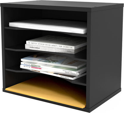 Ballucci 4-Tier Paper Organizer for Desk, Stackable Organizer Tray, Desk Storage Shelves, Stacking Letter Paper Tray Sorter for Classroom, Office, White
