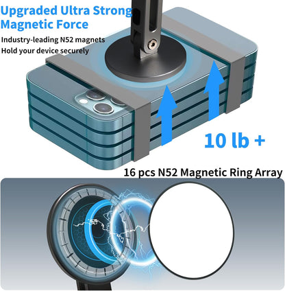 Magnetic Phone Stand for Desk, Heightened & Adjustable & Foldable Metal Magnetic Phone Holder Stand for Desk/Office/Home, Compatible with iPhone 12-17All Series/Mag Safe Case (Black
