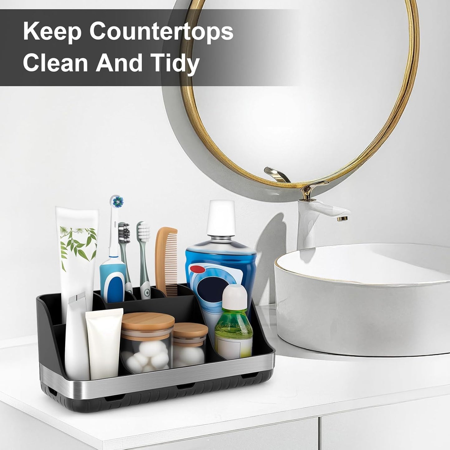 GFWARE Bathroom Organizers and Storage - Detachable 7 Slots Kids Electric Toothbrush and Toothpaste Holde Drainage for Bathroom Accessories Organization Counter Vanity Storage