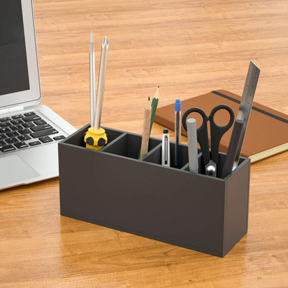NIUBEE Acrylic Pen Holder 4 Compartments, Clear Pencil Organizer Cup for Countertop Desk Accessory Storage