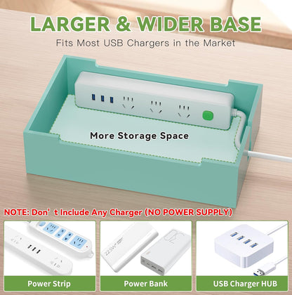 Pezin & Hulin Bamboo Charging Station for Multiple Devices, USB Charger Dock Organizer, with Power Supply (10 Ports HUB), 6 Cables, Cable Management Organizer for Cell Phones, Tablets -Natural+White