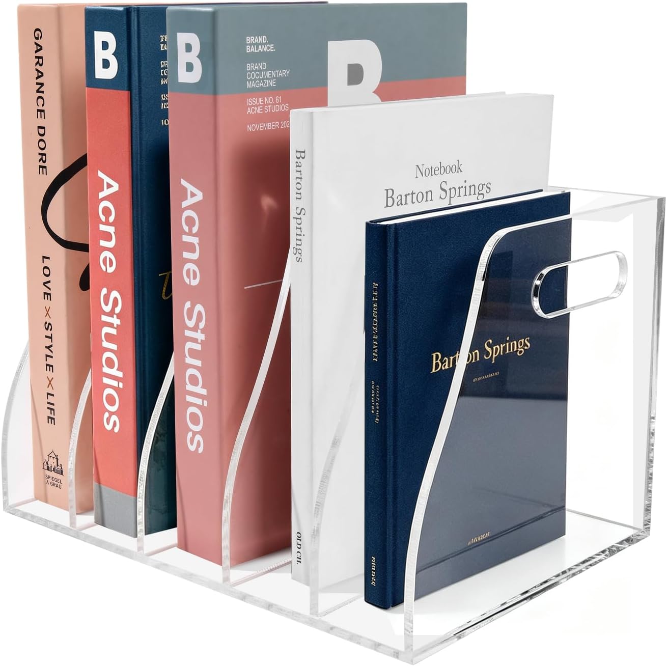 Acrylic Magazine File Holder, 4 Vertical Compartments Desk Document Sorter Organizer, Clear Bookend File Sorter Holder for Office, Documents, Tablets, Magazines, Books
