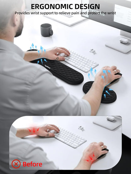 TopMade Upgraded Wider Wrist Rest Set, Soft Memory Foam Keyboard Hand Rest Pad, Computer Ergonomic Keyboard Mouse Wrist Support for Typing Pain Relief, Comfort for Office, Gaming, Study, Black