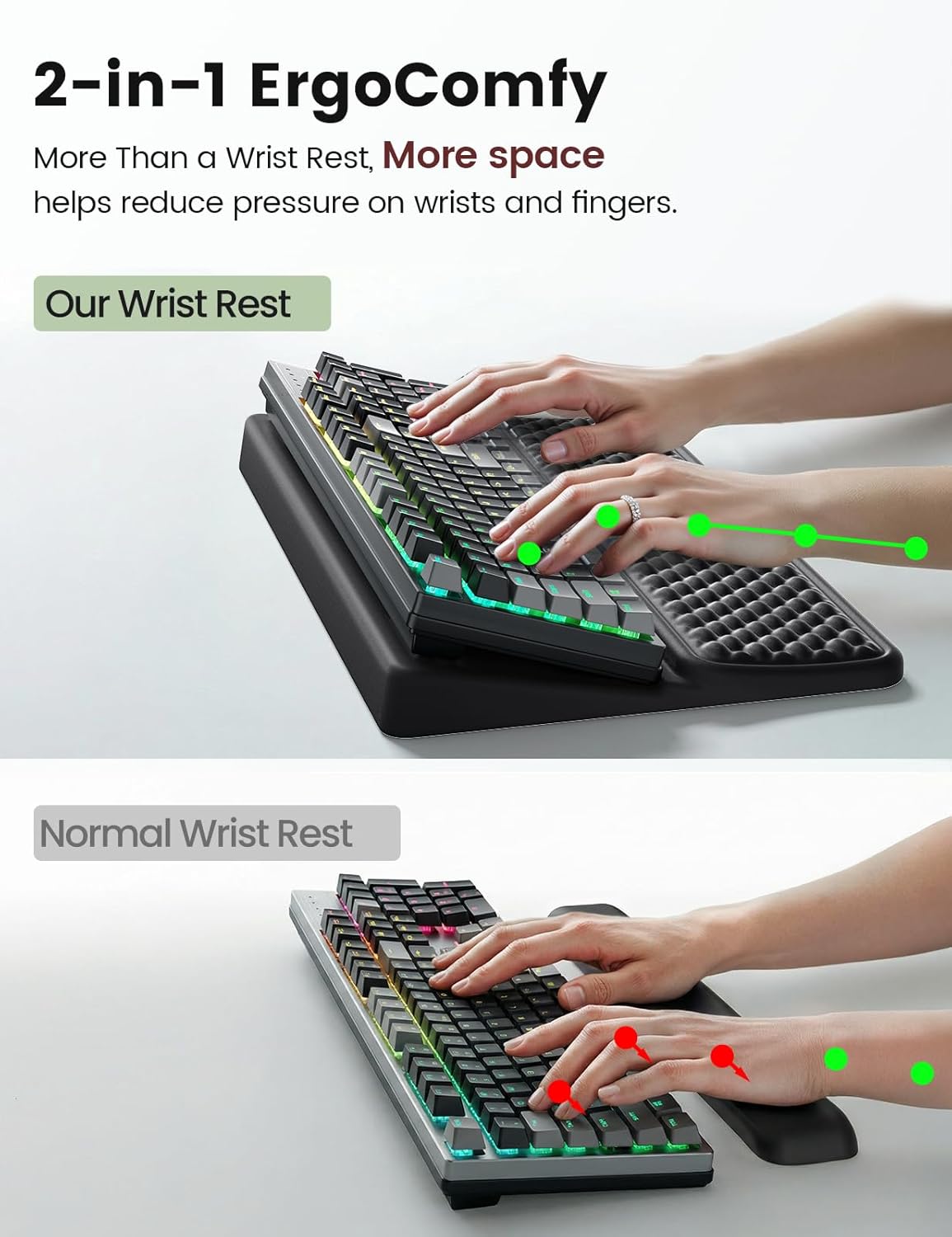 Vaydeer Wrist Rest with Keyboard Stand, Computer Wrist Support Pad, Ergonomic Keyboard Riser Holder Lifter Tray with Wrist Pad, Soft Memory Foam Desk Cushion, Palm Hand Typing for Office Home School