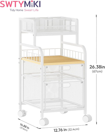 SWTYMIKI Rolling Cart with Drawers - Metal Utility Cart with Wood Shelf, DIY Divider and Locking Wheels, Craft & Art Cart Organizer for Under Desk Storage for Home Office Studio, Espresso