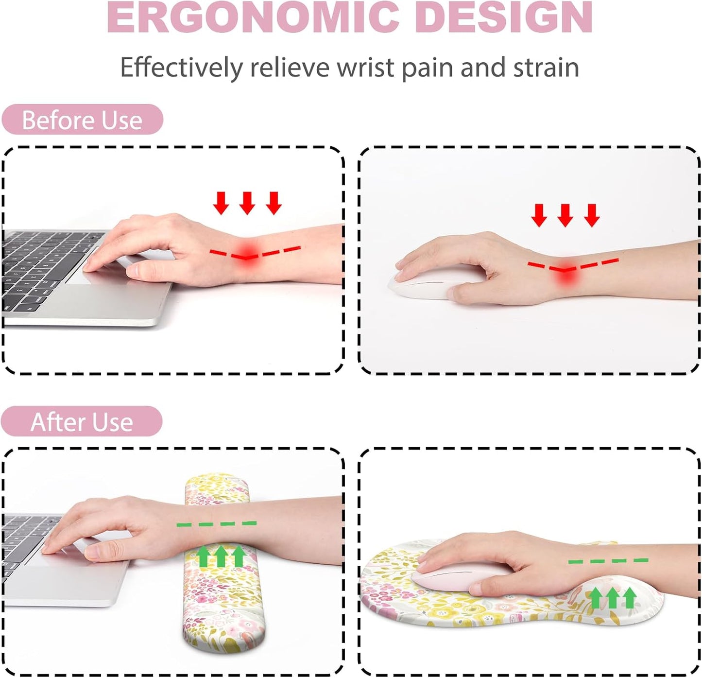 Ergonomic Mouse Pad with Wrist Rest and Keyboard Wrist Rest, Black Mousepad and Wrist Rest for Computer Keyboard, Pain Relief, Non-Slip PU Base, Gel Mouse Pad with Wrist Support for Gaming, Office