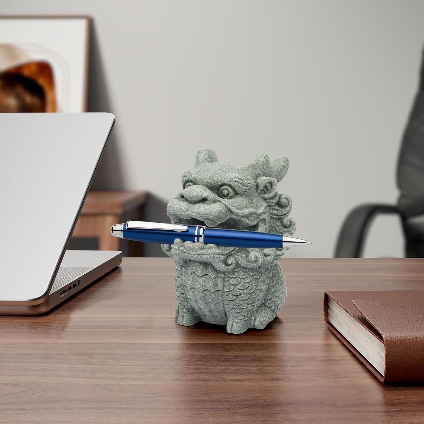 Dragon Pen Holder for Desk, Pen Holder Figure, Chinese Feng Shui Desk Organizer, Animal Figure for Office/Study Display Decoration