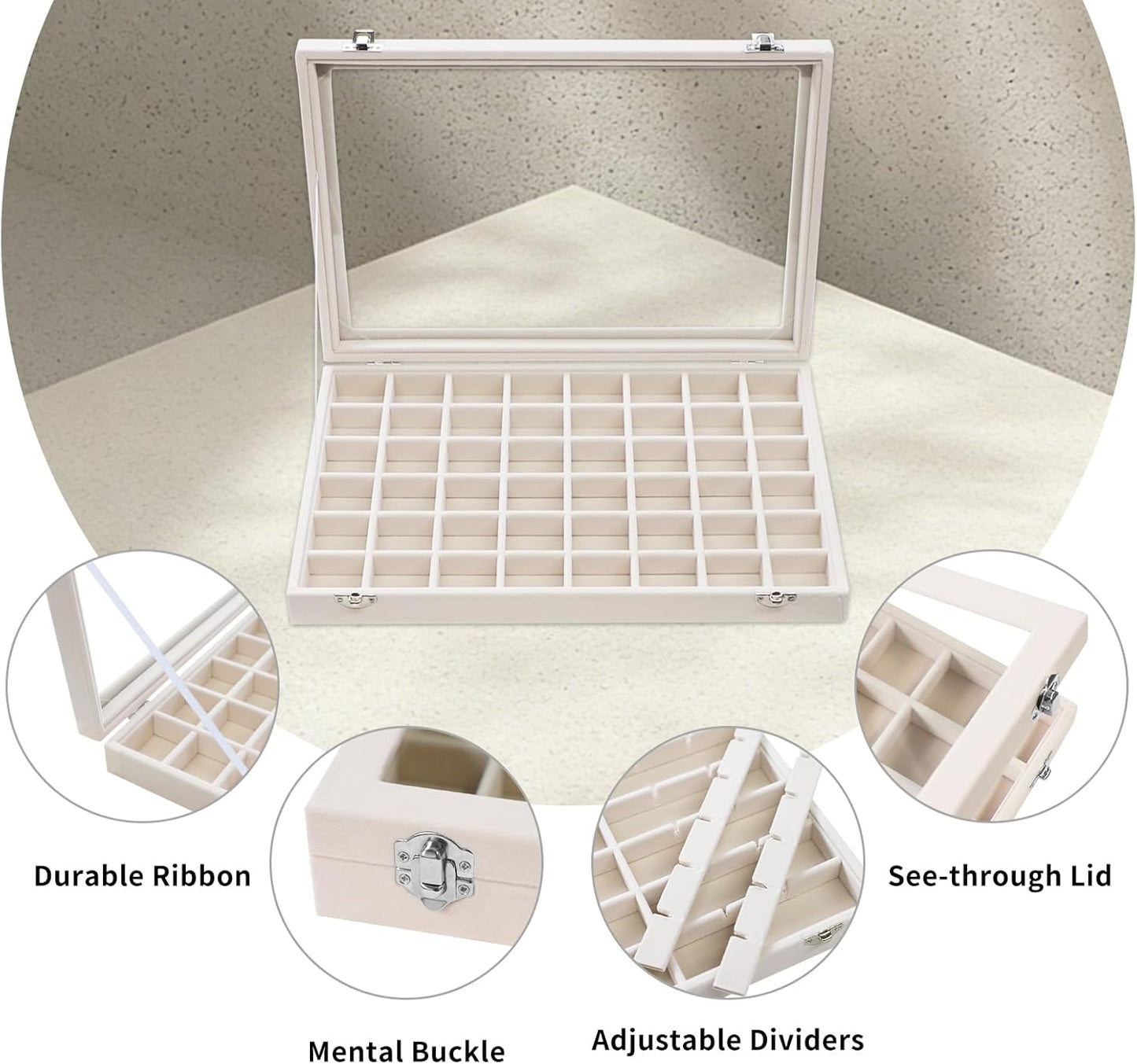 Stratalife Jewelry Organizer Bracelet Organizer Storage Box 12 Grid Stackable Jewelry Tray with Lid Velvet Jewelry Box for Drawer Necklace Bracelet Display Storage Organizer Box (Beige)