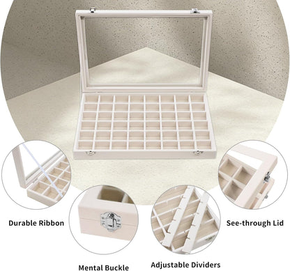 Stratalife Jewelry Organizer Bracelet Organizer Storage Box 12 Grid Stackable Jewelry Tray with Lid Velvet Jewelry Box for Drawer Necklace Bracelet Display Storage Organizer Box (Beige)