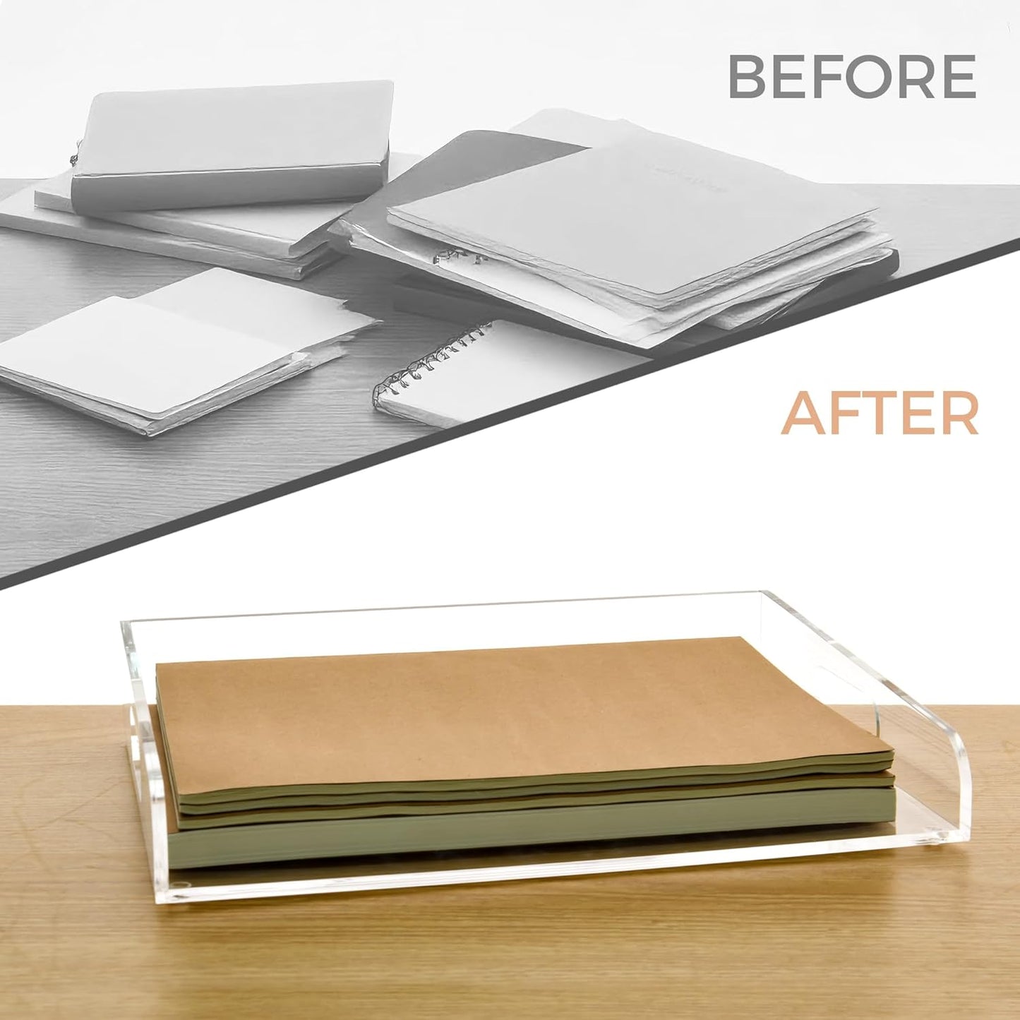 2-Tier Clear Acrylic Paper Trays, Desk File Organizer, A4 Paper Holder, Low-Profile Desk File Sorter for Office/Home, Clear Stackable Letter Tray for Bills, Crafts, Notebooks - Horizontal