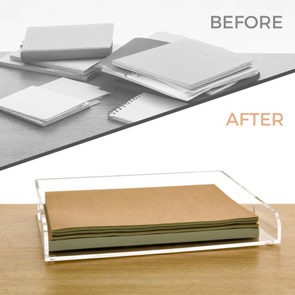 2-Tier Clear Acrylic Paper Trays, Desk File Organizer, A4 Paper Holder, Low-Profile Desk File Sorter for Office/Home, Clear Stackable Letter Tray for Bills, Crafts, Notebooks - Horizontal