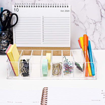 NatSumeBasics Clear Drawer Organizer 6-Section Desk Compartment Acrylic Tray Holder, 3.3" Width not for Storage Credit Cards Business Card, Office Accessories Supplies (Small)