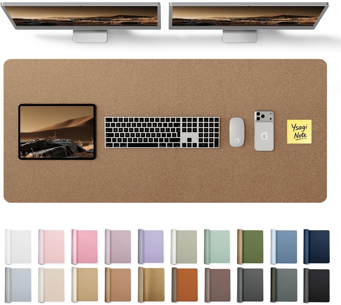 YSAGi Leather Desk Protector, Office Mat, Large Mouse Mat, Non-Slip PU Leather Blotter, Laptop Pad, Waterproof Writing Pad for Office and Home (Light Pink, 23.6" x 13.8") - Colors B