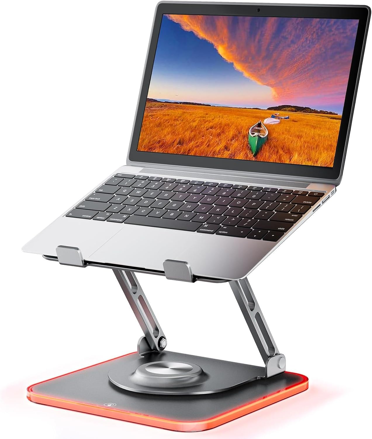 JOYEKY Laptop Stand for Desk, Adjustable Computer Stand with 360° Rotating Base, Ergonomic Laptop Riser for Collaborative Work, Foldable & Portable Laptop Stand, fits for All 10-16" Laptops (Grey)