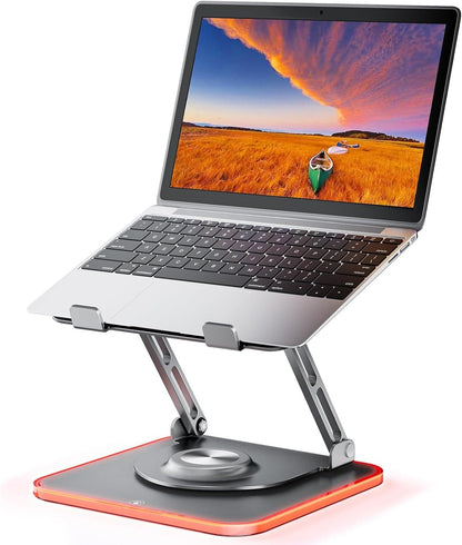 JOYEKY Laptop Stand for Desk, Adjustable Computer Stand with 360° Rotating Base, Ergonomic Laptop Riser for Collaborative Work, Foldable & Portable Laptop Stand, fits for All 10-16" Laptops (Grey)