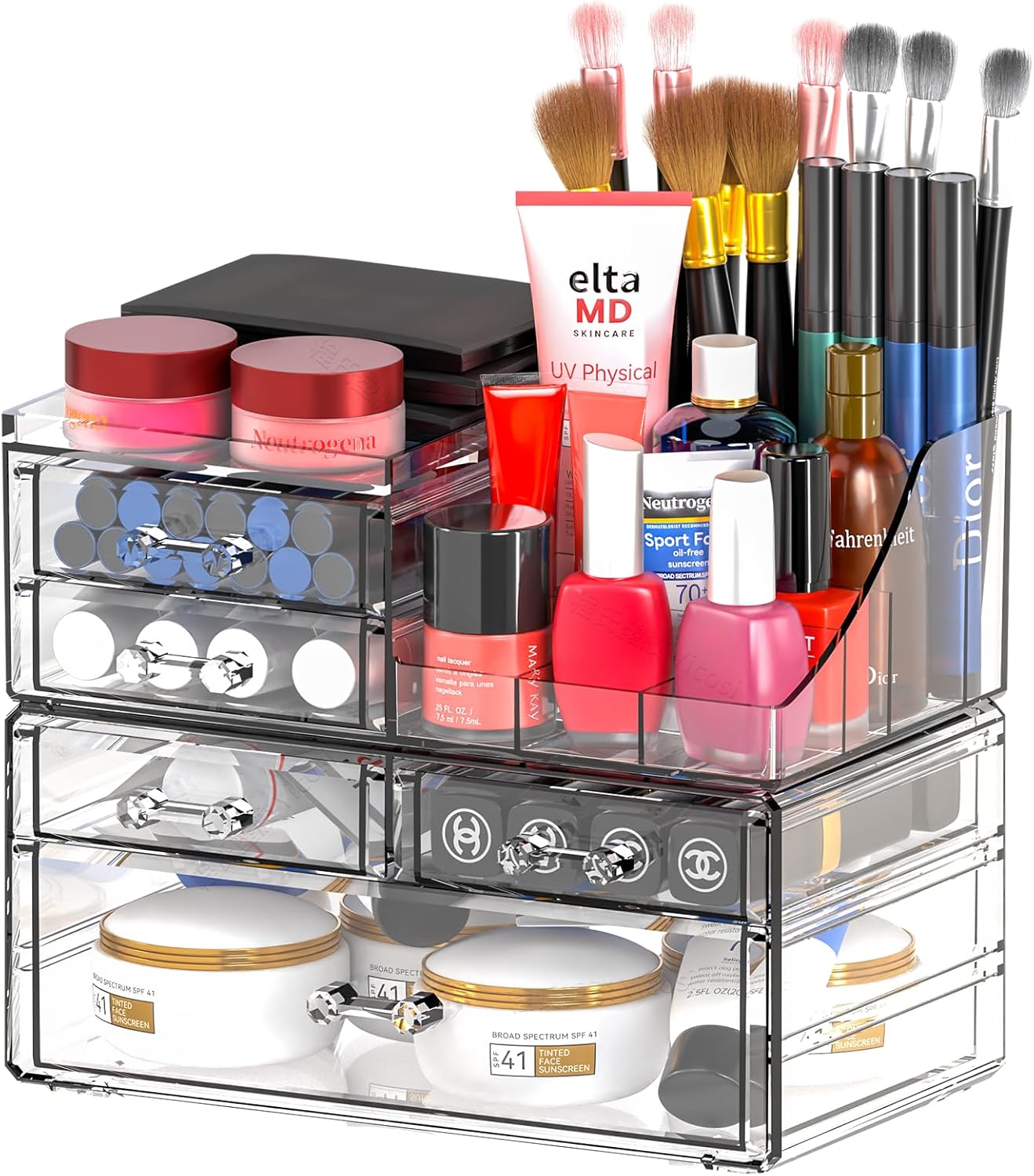 SUOXING Clear Acrylic Makeup Organizer for Vanity,Bathroom,Dresser,6 Drawer Cute Make up Organizers for Counter,Plastic Countertop Makeup Storage for Beauty,Jewelry,Brush,Cosmetic,Skin Care Organizer